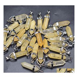 Arts And Crafts Natural Stone Yellow Crystal Pillar Charms Chakra Pendants For Making Accessories Sports2010 Drop Delivery Home Garde Dhthh