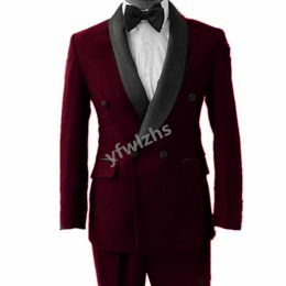 Wedding Tuxedos Double-Breasted Mens Suit Shawl Lapel Formal Business Mens Jacket Blazer Groom Tuxedo Coat Pants 2106