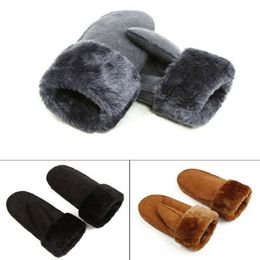 five fingers gloves Women Warm Real Sheepskin Mittens Fur Wrist Trim Ladies Fashion Matte