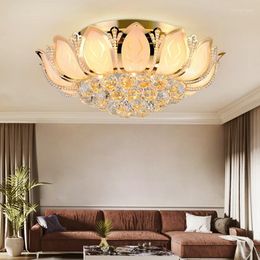 Ceiling Lights Lotus Flower Modern Light With Glass Lampshade Gold Lamp For Living Room Bedroom Lamparas De Techo Abajur