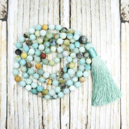 Pendant Necklaces 108 Mala Bead Necklace Nature Amazonite Knotted Tassel Yoga Prayer Chakra Balancing Jewellery