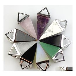 Arts And Crafts Natural Crystal Square Cone Shape Chakra Stone Pendum Charms Rose Quartz Pendants For Jewellery Accessories Diy Making Dhoxc