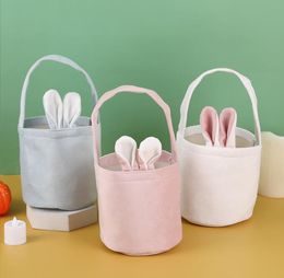 New Easter bunny bag baby children cartoon long ear basket cozy fleece festival party candy gift storage bags Easter eggs hunt baskets rabbit handbag