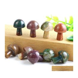 Arts And Crafts 20Mm India Agate Mini Mushroom Plant Statue Natural Stone Carving Home Decoration Crystal Polishing Gem Sports2010 D Dh6Js