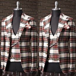 Men's Suits Plaid Fashion Men Suit Tailor-Made 2 Pieces Blazer Vest Tuxedo Single Breasted Modern Business Wedding Groom Prom Tailored