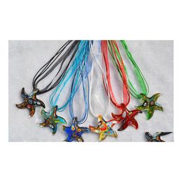 Pendant Necklaces Fashion Wholesale Mixed Colour Handmade Murano Lampwork Glass 6Color Starfish Pendants Necklace Drop Delivery Jewelr Dhmqn