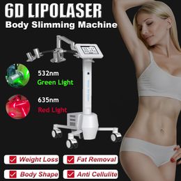 New 6D Laser Lipo Slimming Machine Weight Reduction Fat Burner Cellulite Removal 532nm 635nm Red Green Laser Light 8 Inch Touch Screen Beauty Equipment Salon Home Use