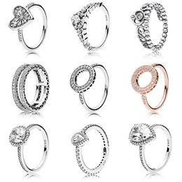 Novo 100% 925 Sterling Silver Pandora Ring Fashion Charms Popular Ring Wedding Ring for Women em forma de coração Reding Rings Diy Jewelr256Q