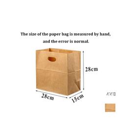 Packing Bags 28Cmx28Cm 28X28 Cm Biodegradable Ecofriendly Food Grade Packaging Tote Handle Brown Die Cut Baguette Kraft Paper Bread Otxhb