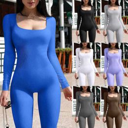 Frauen Overalls -Designer 2023 Slim neue Kleidung Solid Frühling Winter Neue Produkt Fadenquadrat Hals Hüfthebe