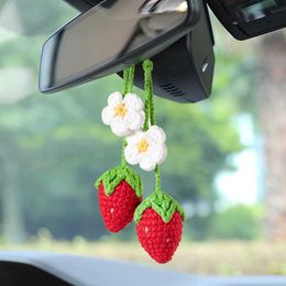 Interior Decorations 2 Pcs Cute Strawberry Car Mirror Hanging Ornament Interior Accessories Decor Car Rearview Charms Pink Decorations T221215