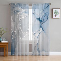 Curtain Blue Marble Texture Tulle Curtains For Living Room Kitchen Sheer Voile Bedroom Window Panels