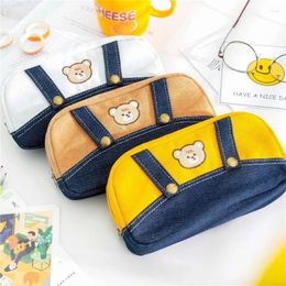 Cosmetic Bags Student Canvas Pencil Case Embroidery Bear Stationery Pouch Large Capacity Pen Storage Bag School Pencilcase Girls