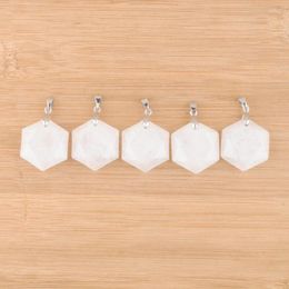 Pendant Necklaces Wholesale 5Pcs Faceted Polygon Shape Natural White Crystal Pendants Charms For Women Man Jewellery Gift IN4391