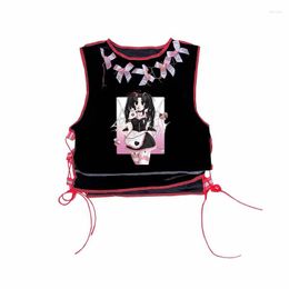Women's Tanks Y2k Fashion Gothic Top Black Crop Sexy Streetwear Accessories Butterfly Lace Cami