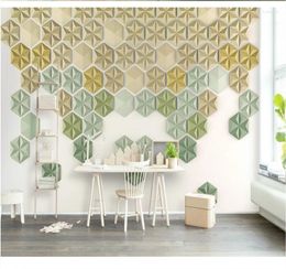 Wallpapers XUE SU Large Custom Home Decoration Wallpaper Mural 3d Three-dimensional Hexagonal Nordic Modern Mosaic TV Background Wall