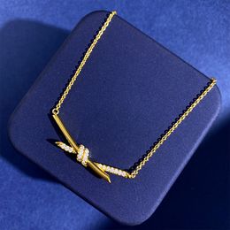 Fashion designer Jewellery necklace 18K gold plated chain silver rose golden knot inlay diamond necklaces chains 316L stainless steel Jewellery 50cm couple gifts