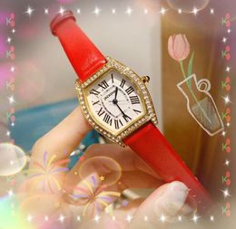 Fashion Luxury Women Diamonds Ring Watches Tonneau Shape Dial Leather Belt Quartz Sapphire Glass Roman numerals upgraded auto date female gifts wristwatch