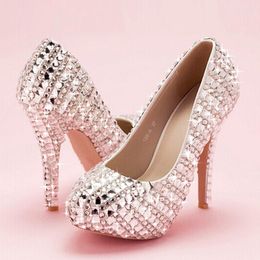 Dress Shoes Lovely Crystal Beaded Lady's Formal Round Toe Women's High Heels Bridal Evening Prom Party Wedding Bridesmaid