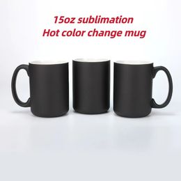 15oz Sublimation Hot Colour Change Mug Blank Coffee Ceramic Mugs Personalised heat transfer Ceramic DIY white water cup Party Gift beverage cups