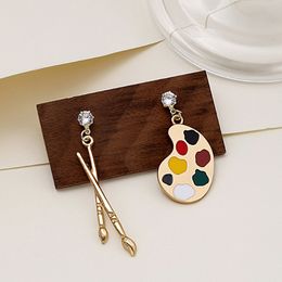 Brush Drawing Board Dangle Earrings Ins Retro Literary Temperament Asymmetric Woman Earrings Painting Tool Jewelry Gift