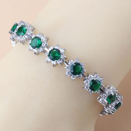 Link Bracelets Green Cubic Zirconia 925 Mark Bracelet Bangle Quality Women Wedding Fashion Accessories Jewelry Adjustable Length 18 3CM