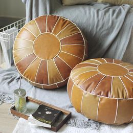 Pillow Moroccan PU Leather Pouffe Embroider Craft Hassock Ottoman Footstool Round Large 50 25cm Artificial Unstuffed