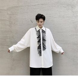 Men's Casual Shirts Men's Long Sleeve Shirt Retro Fashion Loose Dress Street Style Flounces Bow Mesh