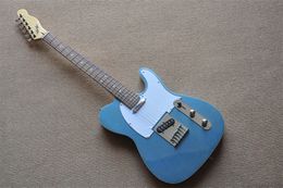 Blue Body Electric Guitar With Rosewood Fretboard Chrome Hardware White pickguard Provide Custom Service