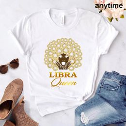 T-shirts de femmes modal bibliothèque imprimé femme occasionnel se septembre octobre reine anniversaire zodiac tee shirt femme harajuku blanc tops