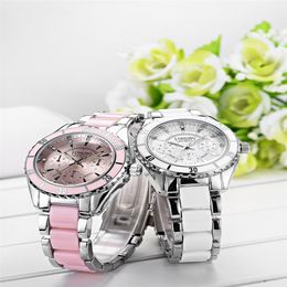 skylove8 recommended high-quality Longbo three-eye steel belt ceramic women's dress watch men's fashion waterproof lumin289u