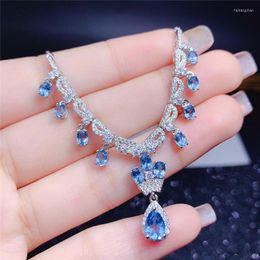 Pendant Necklaces Ulisses Sea Blue Zircon Water Drop Crown Necklace Elegant Christmas Gift Year