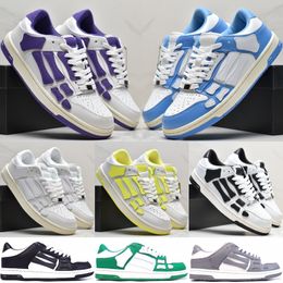 Luxury Men Women Casual Shoes Skel Top Low Leather Bone Designer White Lilac Purple Lime Green Grey Blue Orange Tennis Outdoor Sneakers Size 36-45