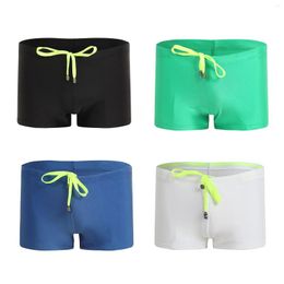 Underpants #S-XL Men Low Waist Drawstring Underwear Solid Colour Boxers Beachwear Swimming Trunks Swimwear