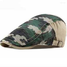 Berets HT2481 Beret Cap Summer Sun Hats For Men Women Breathable Trucker Mesh Adjustable Camouflage Ivy Sboy Flat