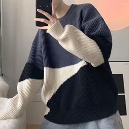 Men's Sweaters Men Sweater Contrast Colour Crew Neck Ribbed Loose Long Sleeves Coldproof Comfy Autumn Winter Knitted Pullover For Daily