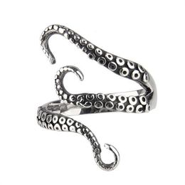 Retro Octopus Tentacle Adjustable Claw Silver Rings For Men Women Lady Sea And Ocean Marine Animal Biker Vintage Punk Gothic Antique Jewelry