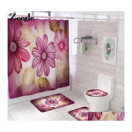 Bath Mats Floral Mat And Shower Curtain Flannel Bathroom Set Absorbent Carpet Nonslip Toilet Foot Drop Delivery Home Garden Accessori Ott8X