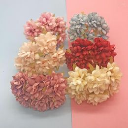 Decorative Flowers 6 Pcs 3.5 Cm Silk Mini Rose Artificial Flower Head Bouquet Wedding Decoration DIY Scrapbook Wreath Home Fake