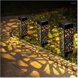 2Pcs Solar Garden Light LED Waterproof Outdoor Pathway Hollow Out Landscape For Backyard Walkway Park
