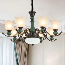 Chandeliers LukLoy Classical Chandelier Living Room Decoration Ceramic Lights Retro Loft Stair Suspension Lamp Restaurant Elegant