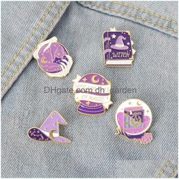 Pins Brooches Enamel Armed Lapel Brooch Pins Purple Witch Hat Wisdom Book Design Collar Pin Jewellery Bag Accessories Badge 1 Dhgarden Dhhfj