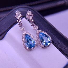 Stud Earrings E320 Fine Jewellery Pure 18K White Gold Natural Aquamarine Gemstone 2.6ct Diamonds Female's For Women
