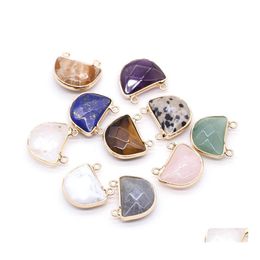 Arts And Crafts Semicircle Natural Stone Chakra Charms Rose Quartz Healing Reiki Amethyst Crystal Pendant Finding For Diy Men Neckla Dhtru