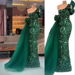 2023 Mermaid Prom Dresses Dark Green Sequined Lace Sexy Evening Gowns Sequins Mermaid Elegant Ruched Women Formal Party Dress Vestido de novia