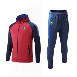 Marokko Herren-Trainingsanzüge, warme Outdoor-Trainingskleidung, Fußballfans, durchgehender Reißverschluss mit Kappe, langärmliger Sportanzug, Jogging-Shirt