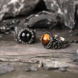 Cluster Rings MEN OVAL TIGER EYE BROWN STONES WITH YIN YANG SIGNET RING IN STAINLESS STEEL Jewellery VINTAGE MENS ACCESSORIES