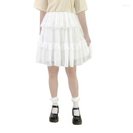 Skirts Sweet Lolita Kawaii White Skirt Women Girls Petticoat Chiffon Pleated Japanese Fashion High Waist Tutu Ruffle Party Short