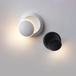 Wall Lamp LED 360 Degree Rotating Adjustable Bedside White Black Creative Modern Aisle Moon