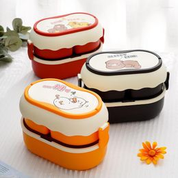 Dinnerware Sets Portable Lunch Box For Kids School And Office Microwave Plastic Bento Double Layer Salad Fruit Container